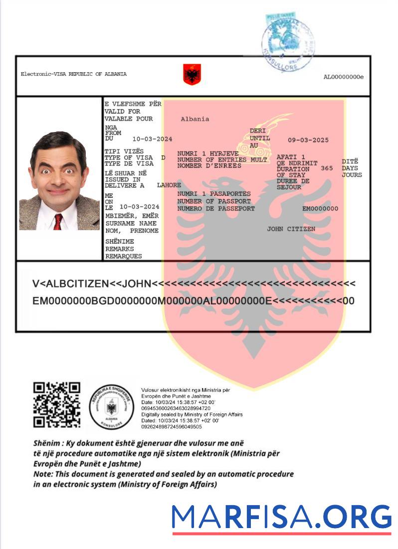 Printable Albania e visa new version template